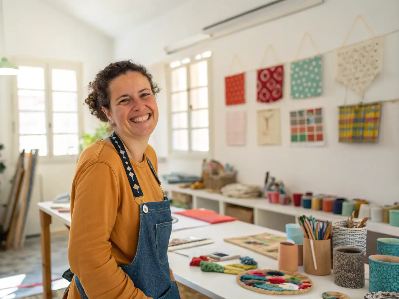 A photograph of a satisfied client reviewing a finished textile product, with a focus on the client's positive expression and the high-quality appearance of the textile, emphasizing Glamorous JBL's commitment to customer satisfaction.