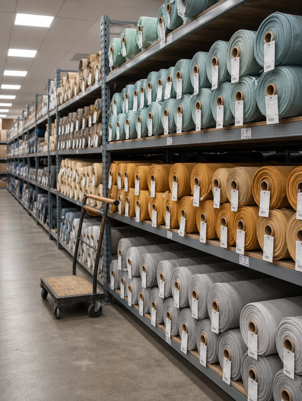 Vertical storage of textile rolls