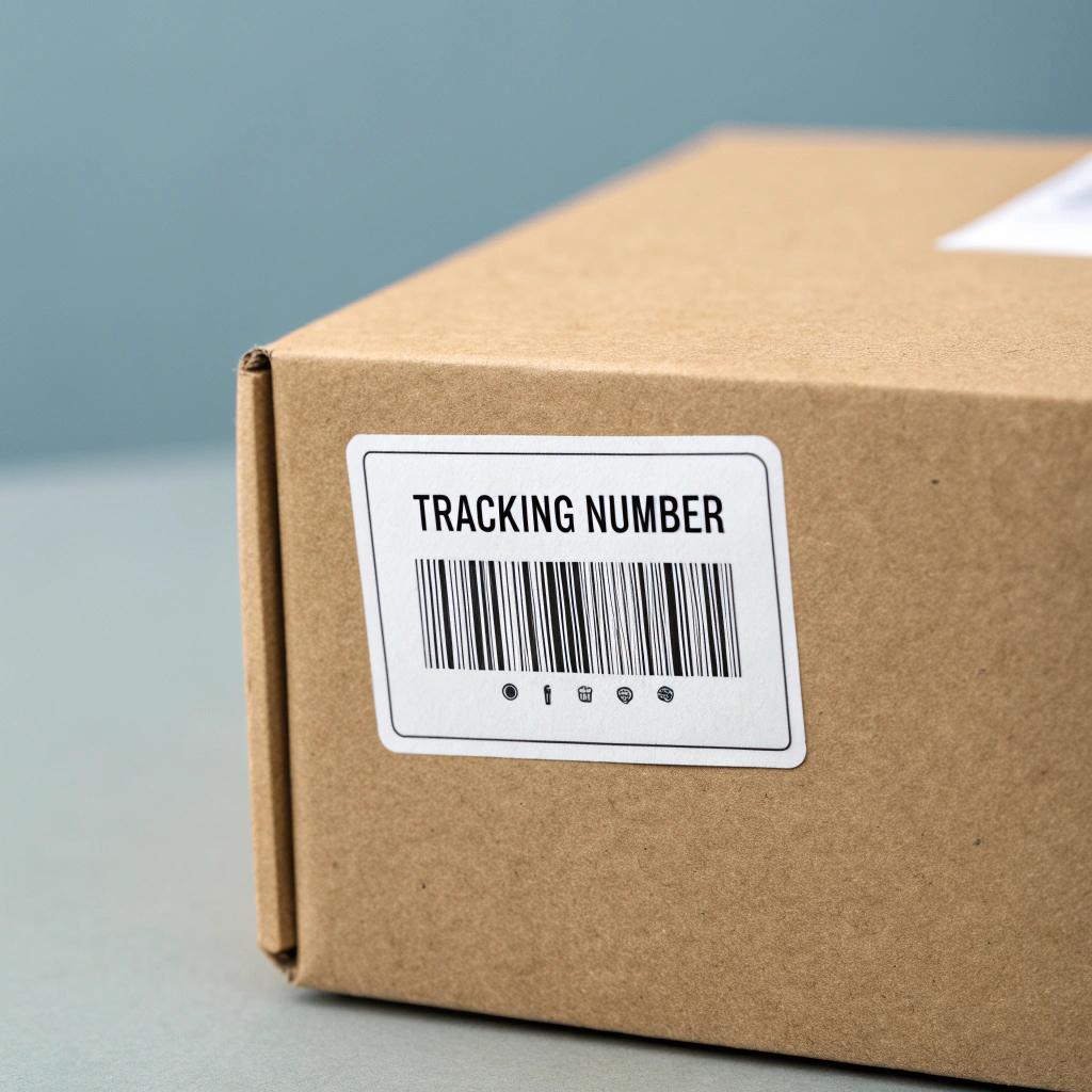 Shipping label on textile package