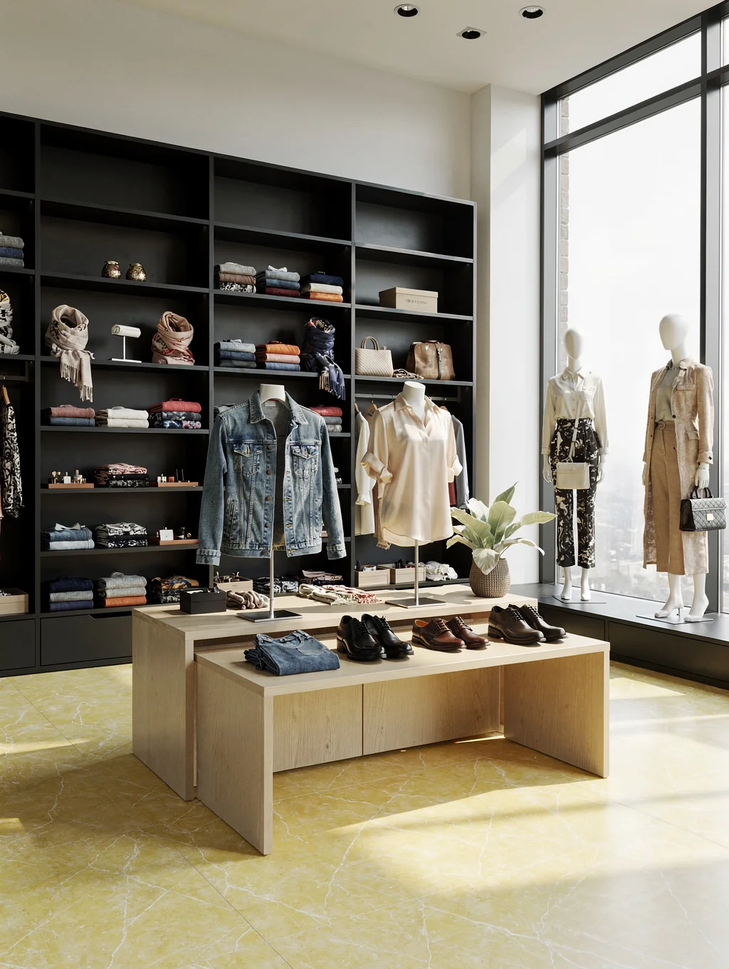 Showroom display of fashion textiles