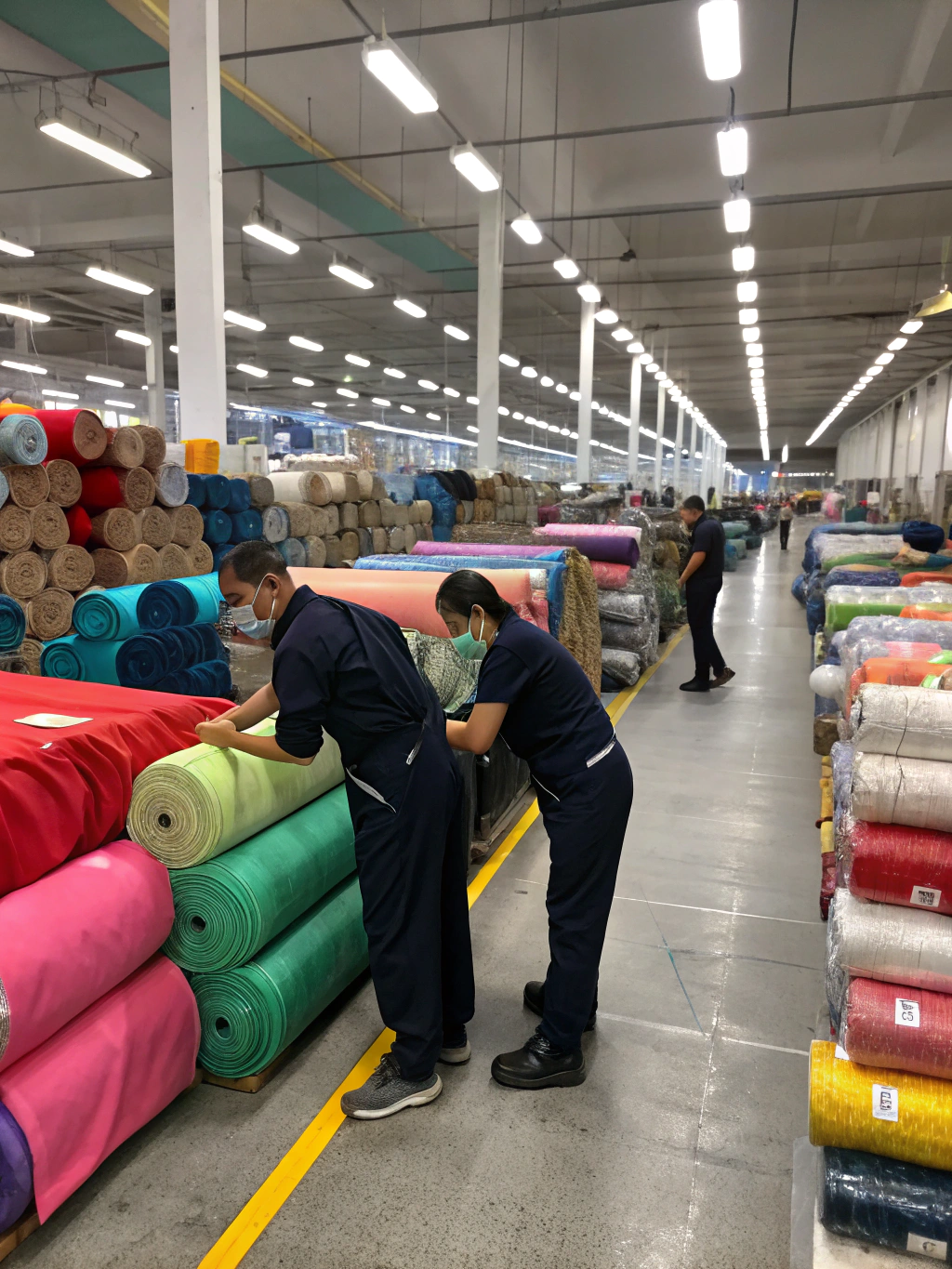 Glamorous JBL logistics team managing textile inventory in Atlanta